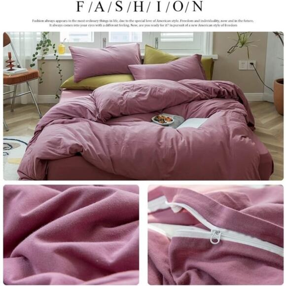 Solid Purple Duvet Cover Queen Pale Mauve Solid Color Bedding Set Jersey Knit - Picture 2 of 7